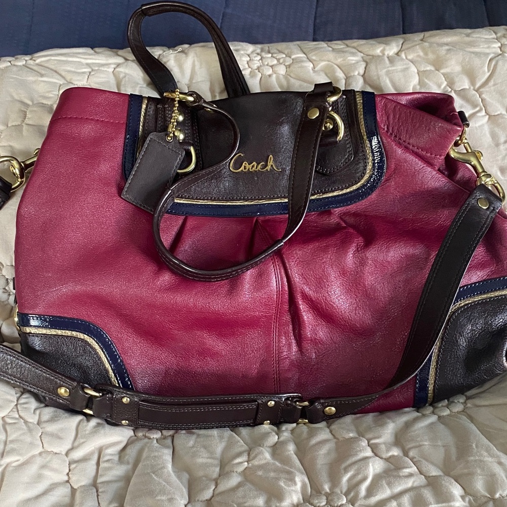 Coach Burgundy and Navy Leather Shoulder Bag